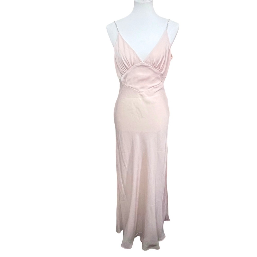 Blush Pink Satin Open Back Maxi Dress Rhinestone Straps Forever 21 Size M NEW